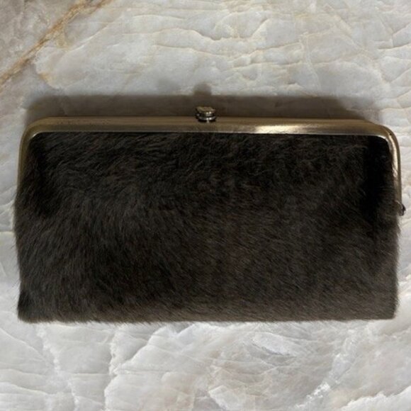 Hobo Lauren Leather & Calf Hair Clutch Wallet w/Dust Bag Brown Rare HTF - Picture 13 of 13